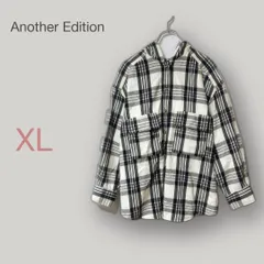 ◆アナザーエディション【XL】チェック柄フーディーシャツジャケット コットン100% フラップポケット付き オーバーサイズ カジュアル ブラック×ホワイトのサムネイル