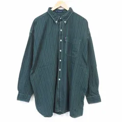 XL/古着 ラルフローレン チャップス長袖 ブランド シャツ メンズ 90年代 90s 大きいサイズ ロング丈 コットン ボタンダウン グリーン ストライプ 26jul23のサムネイル