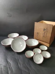 F37-02/松斎窯/京焼/松斎 作/八角南蛮内仁清 刺身皿 大5客、小5客/共箱/骨董/刺身皿/小鉢/小皿/膾皿/銘々皿/向付/民芸/縁起物/懐石料理/懐石道具/京焼/清水焼/のサムネイル