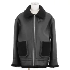 【未使用】FENDI フェンディ ジャケット 2023年製 ブラックシアリング ラムレザー100％ ムートン セレリア アビエイタースタイル FF ズッカ シグネチャー ロゴ 装飾 アウター メンズ サイズ 52 ブラック 黒 イタリア製のサムネイル