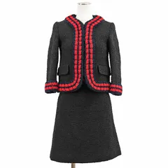 【極美品】GUCCI グッチ セットアップ ツイード x ニット シェリーライン  ハート エンブロイダリー 刺繍 リボン柄 ライニング ノーカラー ジャケット ロゴ ジップ スカート レディース 36 ブラック ネイビー レッド 黒 紺 赤 イタリア製のサムネイル