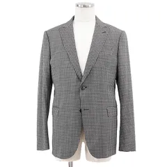 【SALE】ARMANI COLLEZIONI アルマーニ コレッツォーニ テーラードジャケット M LINE 2B ハウンドトゥース 千鳥格子柄 ウール混 ストレッチ フルライニング ピークドラペル サイドベンツ メンズ 50 チャコール ライトグレーのサムネイル
