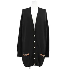 【美品】LOUIS VUITTON ルイ・ヴィトン カーディガン 2024AW ニット ドーフィーヌモチーフ ラムレザー ビット チャーム LV ロゴ ＆ アンカー 金ボタン カシミヤブレンド ロング丈 トップス レディース サイズ S ブラック 黒 伊製のサムネイル