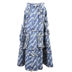 BALENCIAGA バレンシアガ スカート サイズ 34 レディース デニム  シルバー スタッズ スクリプト ロゴ モノグラム カーゴディテール ティアード 重量感 ボトムス ライトインディゴ イタリア製のサムネイル
