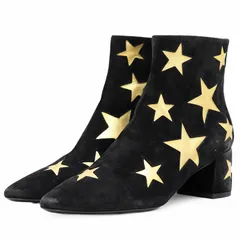 【SALE】SAINT LAURENT PARIS サンローランパリ ブーツ ヌバックレザー サイズ 35h レディース ロゴ スター メタリック サイドジップ シューズ 靴 ブラック ゴールド 黒 金色 イタリア製のサムネイル