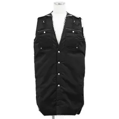 【美品】Rick Owens リックオウエンス パデッドロングベスト サイズ 48 メンズ 2021AW シグネチャー ロゴスナップボタン カットオフ トップス ブラック 黒 イタリア製のサムネイル