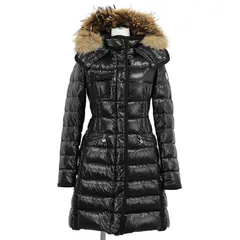 【美品】MONCLER モンクレール ダウンコート サイズ 00 レディース HERMIFUR エルミファー シャイニーナイロン ファーフード ロゴ ワッペン アウター ブラック 黒 ハンガリー製のサムネイル