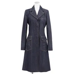 【極美品】DOLCE&GABBANA ドルチェアンドガッバーナ ヴィンテージ チェスターコート サイズ 40 レディース 2002AW デニム ロゴボタン レオパード フルライニング ロング ジャケット アウター インディゴ イタリア製のサムネイル