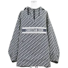 【新品同様】Christian Dior クリスチャンディオール フードアノラック サイズ S レディース オブリーク ジャカード テクニカル タフタ ロゴ フラップポケット Bee 刺繍 アウター アイボリー ネイビー 紺 総柄 イタリア製のサムネイル