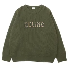 【未使用】CELINE セリーヌ ニットセーター サイズ XL メンズ ウール100% ロゴ レオパード パッチ プルオーバー ロングスリーブ 長袖 ビッグサイズ トップス カーキ 緑 イタリア製 2AB97650Sのサムネイル