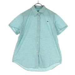 LACOSTE ラコステ 日本製 チェック柄 ワンポイントロゴ 半袖 コットンシャツ 42 ライトグリーン レディース 古着のサムネイル