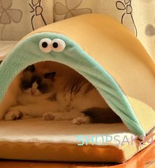 Size M冬のペット用保温テント 密閉設計で安全感 取り外し洗い可能 猫ドッグベッド クッション付き676