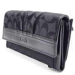COACH Coach Long Wallet, Tri-fold Wallet, Black Canvas, Patent Leather, Signature Long Wallet, Flap, Women's, Men's, Wallet, Casual, Brand