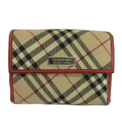 バーバリーブルーレーベル BURBERRY BLUE LABEL 財布 二つ折り キャンバス レザー Wホック ノバチェック ロゴ ベージュ 赤 レッド /XZ ■GY64のサムネイル