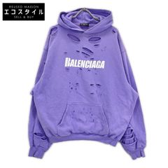 BALENCIAGA　バレンシアガ　21年 659403 パープル  DESTROYED HOODIE パーカー　XSのサムネイル