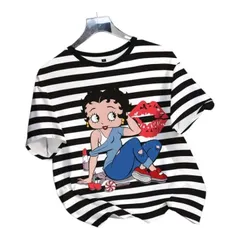 Betty Boop　ベティちゃん　Tシャツ　ボーダー　半袖　ベティブープ　練習着　ダンスレッスン着　ルームウェア　部屋着　ジム着　パジャマ　可愛い　アメコミ　キャラクター　カジュアル　レトロ　ギフト　プレゼント　海外製品のサムネイル