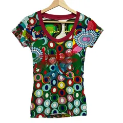 Desigual(デシグアル) 半袖Tシャツ サイズS レディース新品同様  - ボルドー×グリーン×マルチ 花柄のサムネイル