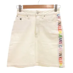 カルバンクラインジーンズ Calvin Klein Jeans デニム スカート ミニ丈 ロゴライン W24 白 ホワイト /NL のサムネイル