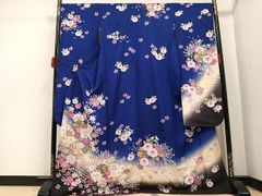 ☆中古品☆振袖 単品 正絹 青系花模様 B級品 ヤケ有り 振袖 - メルカリ