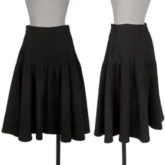ヨウジヤマモト ファムYohji Yamamoto FEMME ウール混切替ギャザースカート 黒Mのサムネイル
