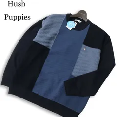 【新品 未使用】 Hush Puppies ハッシュパピー 通年★ 切替 ロゴ刺繍 カラーブロック ニット セーター Sz.L メンズ 紺のサムネイル