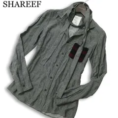SHAREEF シャリーフ タイ付き★ ボーダー ニット ポケット 長袖 総柄 シャツ 日本製 Sz.1 メンズ 灰 グレーのサムネイル