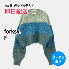 forksy. フォルクシー ニット/セーター F グレー ナイロン ウール・ニット ボーダー柄 ショート丈 長袖 クルーネック(丸首) レディースのサムネイル