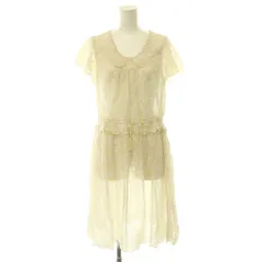 シェリーラファム Cherir la femme ネコ柄 ワンピース レース スカラップ ひざ丈 半袖 M アイボリー /HS ■OSのサムネイル