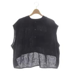オネット Honnete No Collar Shirts Top ブラウス リネン ノースリーブ 黒のサムネイル