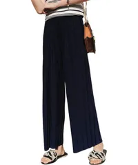 [グリーンパキラ] レディース プリーツパンツ ワイドパンツ イージー 春 夏 ウエストゴム ボトムス ズボン 紺色 (L, ネイビー) [ネイビー] [L] [標準]のサムネイル