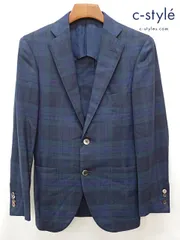 H141 [人気] TOMORROWLAND トゥモローランド テーラードジャケット 8D44 ブルー×グリーン チェック柄 Ermenegildo Zegna | ★のサムネイル