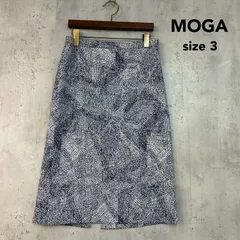 MOGA モガ 3 ブルー ホワイト 総柄 タイトスカート ひざ丈 膝丈 スリット トリアセテート ボトムス オフィス カジュアル エレガント 上品 きれいめ フォーマル B0281BFS063 ビジカジ 服 通勤 ★ ■◆のサムネイル