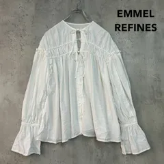 EMMEL REFINES エメルリファインズ ホワイト コードレーン リボンギャザー ブラウス シャツ 長袖 フリル フレアスリーブ キャンディスリーブ 6611-699-1010 トップス きれいめ ★ ■◇のサムネイル