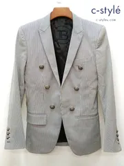 P103 [人気] BALMAIN バルマン テーラードジャケット 44 ブラック×ホワイト ストライプ BH2 JACKET STRIPED 6B | ★のサムネイル