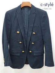 P094 [人気] BALMAIN バルマン テーラードジャケット 44 ネイビー 綿100% イタリア製 BHR JACKET JERSEY SPENCER 6BUT | ★のサムネイル