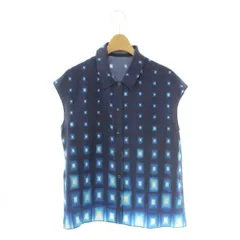 プラダ PRADA ノースリーブブラウス シャツ 総柄 シルク 40 紺 水色 /MI ■OSのサムネイル