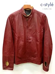 H097 [人気] dunhill ダンヒル ライダースジャケット M ワインレッド ゴートレザー PG9240-EU506 | ★のサムネイル