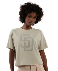 スターター レディース トップス Tシャツ クロップド Starter Womens Khaki San Diego Padres Rhinestone Sprinkle Boxy Cropped Tのサムネイル