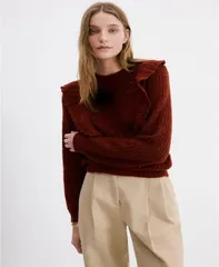 マンゴ レディース アウター ニット・セーター フリル MANGO Womens Ruffles Openworknitted Sweater Burnt Orange オレンジのサムネイル
