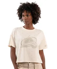 スターター レディース トップス Tシャツ クロップド Starter Womens Cream Colorado Avalanche Rhinestone Sprinkle Boxy Croppedのサムネイル