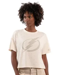スターター レディース トップス Tシャツ クロップド Starter Womens Cream Tampa Bay Lightning Rhinestone Sprinkle Boxy Croppeのサムネイル