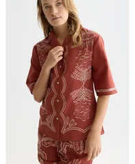 スコッチアンドソーダ レディース トップス シャツ 刺繍 SCOTCH SODA Womens Embroide red Short Sleeved Fitted Shirt Burnt hennaのサムネイル