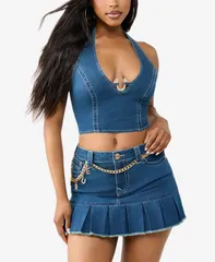 トゥルーレリジョン レディース トップス シャツ デニム ホルター True Religion Womens Crystsl Horseshoe Denim Halter Topool Crush デのサムネイル