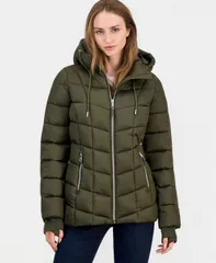 カルバンクライン レディース アウター ジャケット・ブルゾン Calvin Klein Womens Packable Hoodedrawstring Puffer Jacket Olive Nighのサムネイル