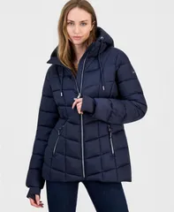 カルバンクライン レディース アウター ジャケット・ブルゾン Calvin Klein Womens Packable Hoodedrawstring Puffer Jacket Dark Saphiのサムネイル
