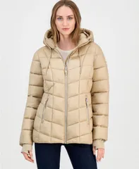 カルバンクライン レディース アウター ジャケット・ブルゾン Calvin Klein Womens Packable Hoodedrawstring Puffer Jacket White Peppのサムネイル