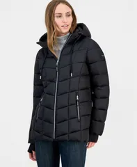 カルバンクライン レディース アウター ジャケット・ブルゾン Calvin Klein Womens Packable Hoodedrawstring Puffer Jacket Black ブラックのサムネイル
