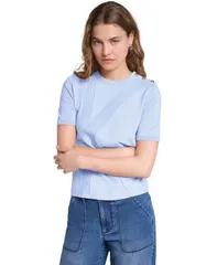 カール ラガーフェルド レディース アウター ニット・セーター クルーネック 半袖 KARLAGERFELD PARIS Womens Crewneck ShortSleeve Sweater Steのサムネイル