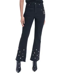 カール ラガーフェルド レディース シューズ ブーツ・レインブーツカット ジーンズ KARLAGERFELD PARIS Womens Charm Detail Bootcut Jeans Blackのサムネイル