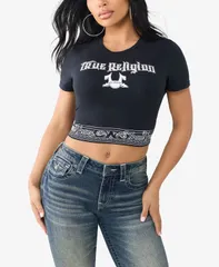 トゥルーレリジョン レディース トップス Tシャツ True Religion Womens Crystal Bandeau TShirt Jet Black ブラックのサムネイル